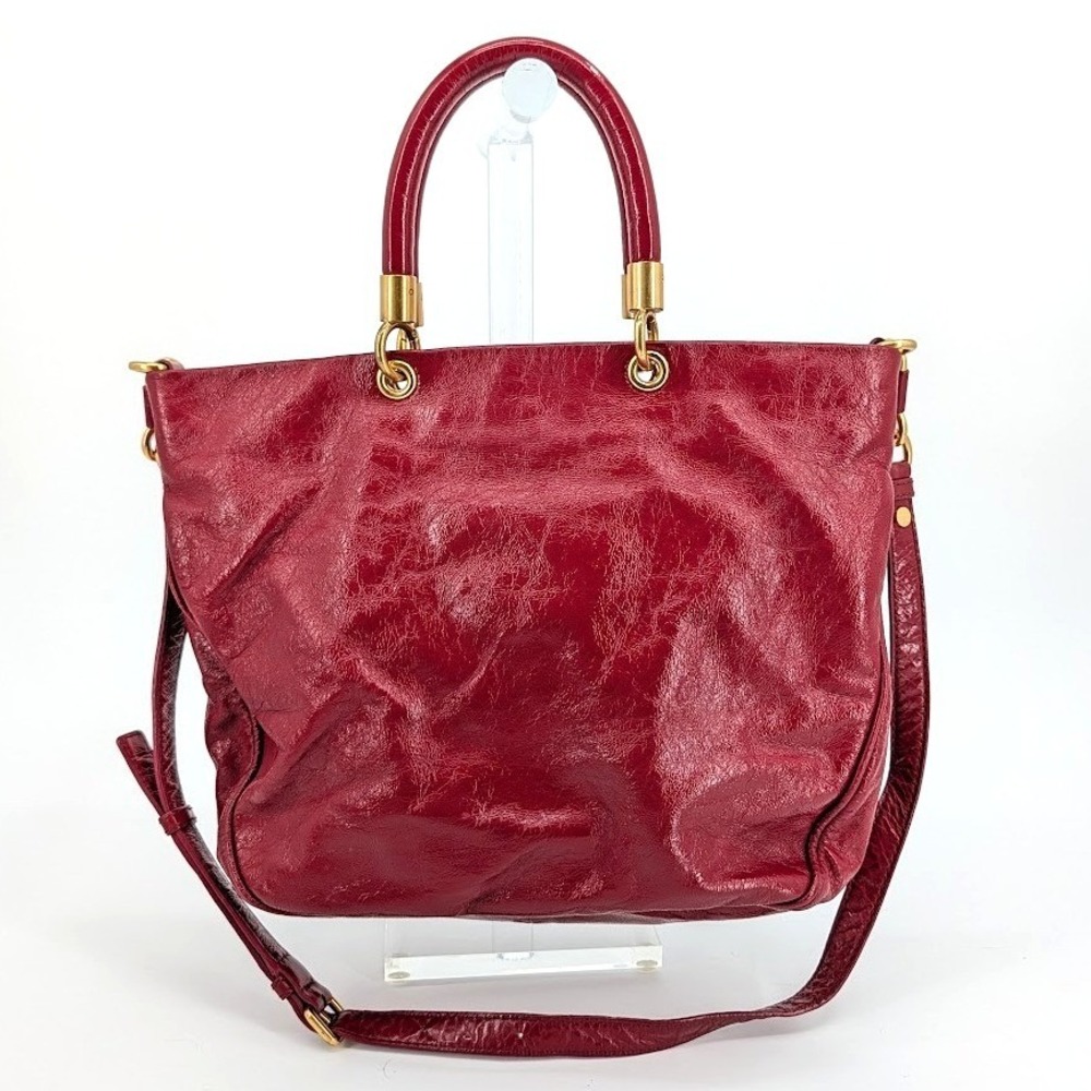 Marc by Marc Jacobs Red Patent Leather Tote Crossbody Bag Gold Hardware - Picture 2 of 14